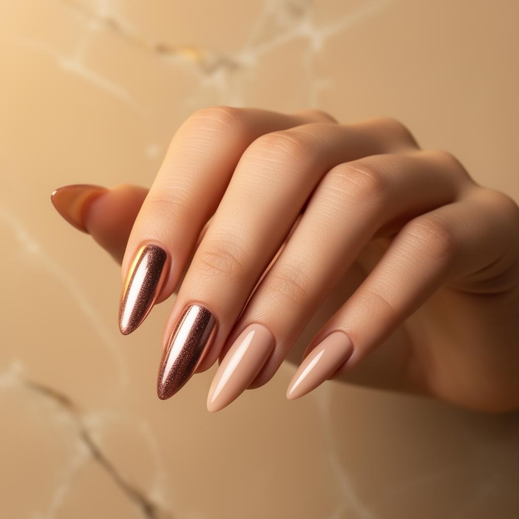 Unhas em estilo nude rosé gold